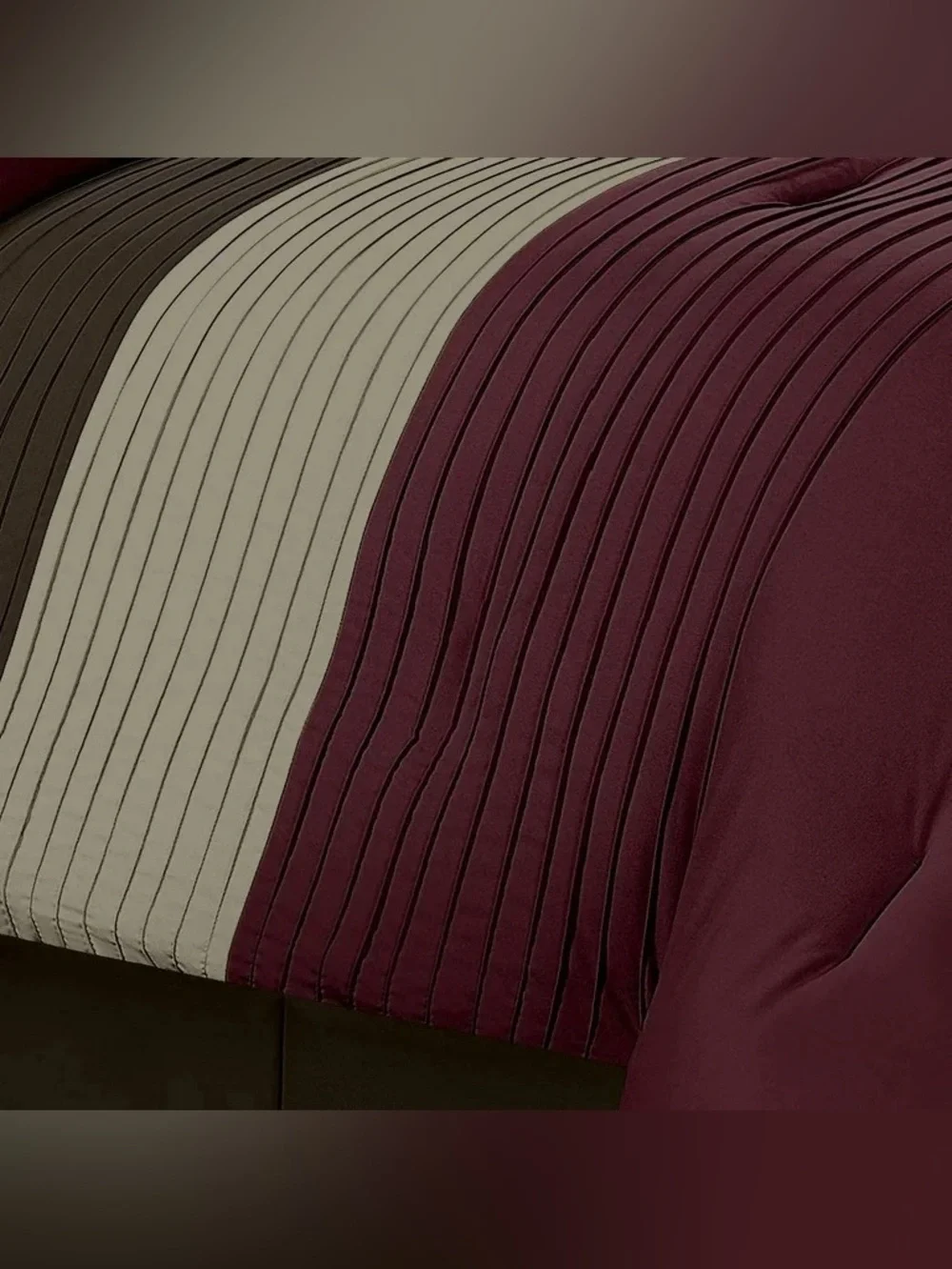 Striped burgundy/brown 3 piece king comforter set
